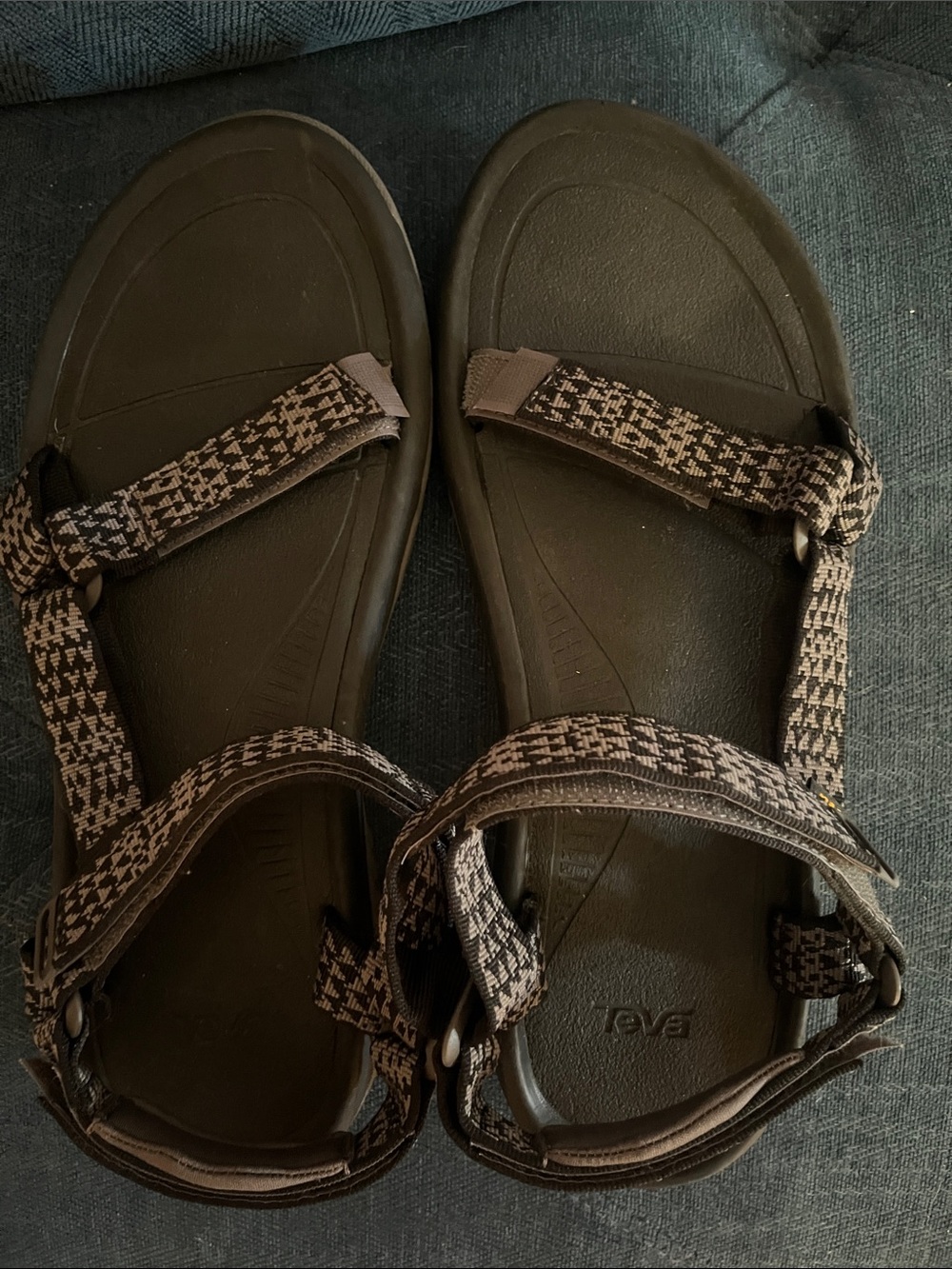 Teva Black and Tan Patterned-Strap Sandals